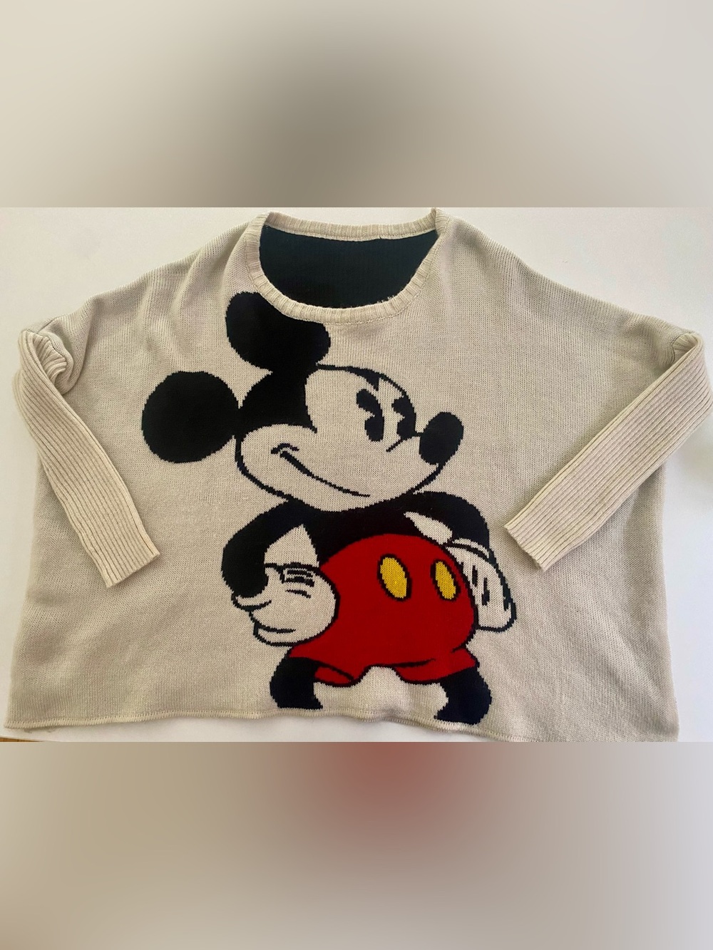 Mickey Mouse Cream & Red Knit Sweater - Batwing